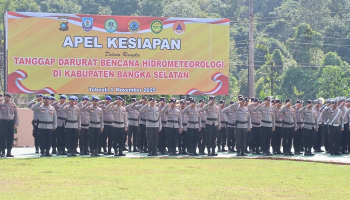 Polres Bangka Selatan Gelar Apel Kesiapan Tanggap Darurat Bencana Hidrometeorologi