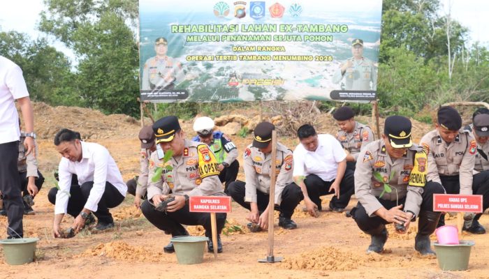 Dukung Pemulihan Lingkungan, Polres Basel Tanam 500 Pohon di Lahan Pasca Tambang